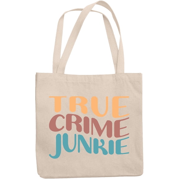 True Crime Junkie, Podcast Listener, Lover or Enthusiast Themed, Groovy Retro Wavy Text Merch Gift, 12oz Canvas Tote Bag