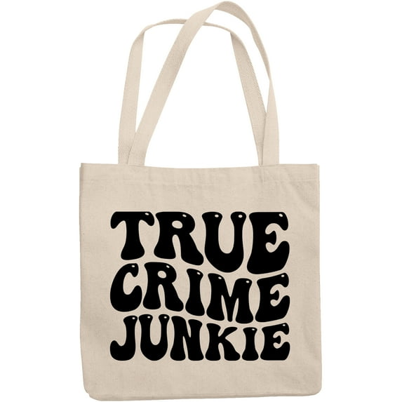 True Crime Junkie, Podcast Listener Themed, Groovy Retro Wavy Text Merch Gift, 12oz Canvas Tote Bag