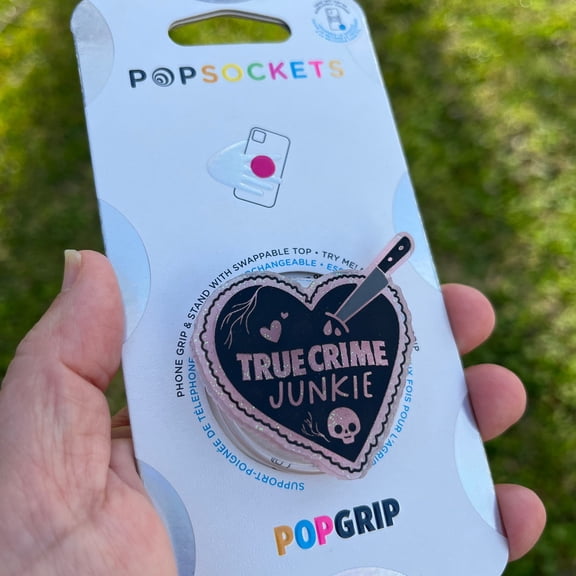 True Crime Junkie PopSocket: Pink Glitter Phone Grip
