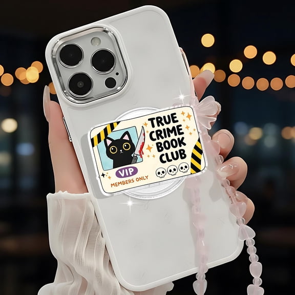 True Crime Phone Grip, Cute Cat Crime Club Magnetic , VIP Members Only Phone Holder, Dark Humor Booktok Gift for Readers, Bookworms