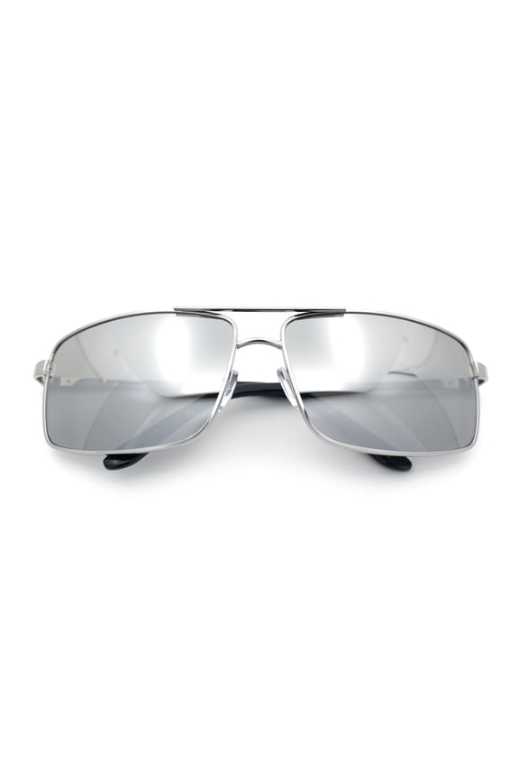 True Dad Shade Manly Rectangle Air Force Navigating Officer Metal Sunglasses [Silver - Silver Mirror]