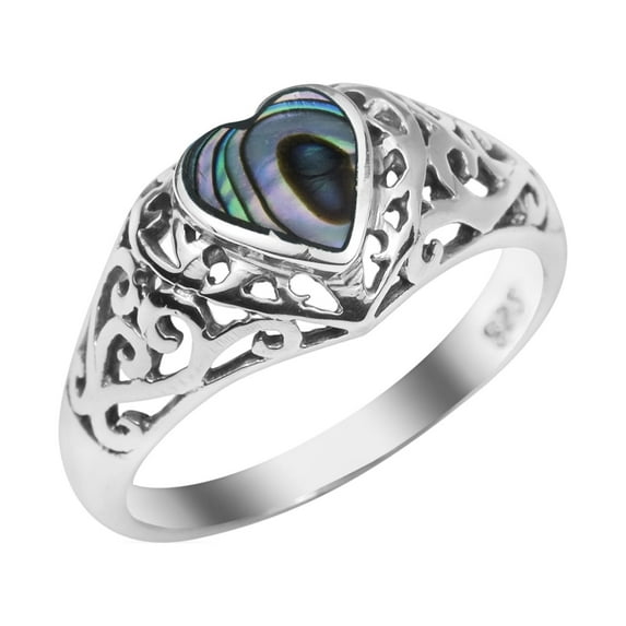 True Devotion Abalone Shell Heart Sterling Silver Ring-6