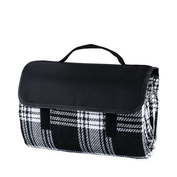 True Dine Waterproof Picnic Blanket, Outdoor Gifts, 4.5ft x 5ft Black Plaid