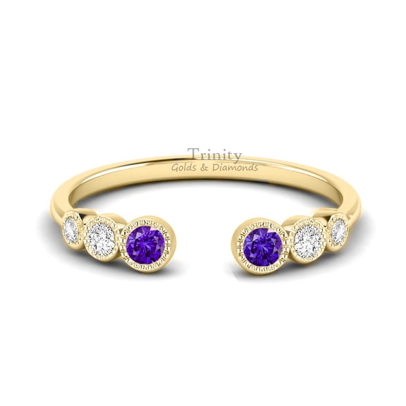 True Elegant  Amethyst Open band In Sterling silver 925 With 14kt Gold Finish, Open Genstone Band Ring, Birthstone Ring Band, Mother's Day