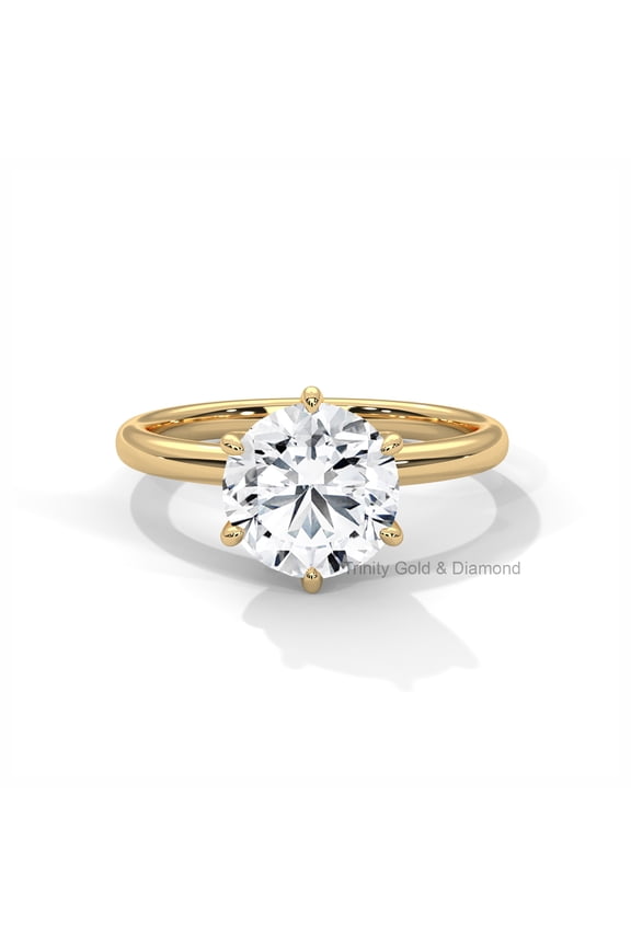 Moissanite 6 Prong Solitaire Engagement Ring With GRA Certificate, 14K Yellow Gold Plated Silver, 1.75 Carat Round cut Moissanite Solitaire Engagement Ring
