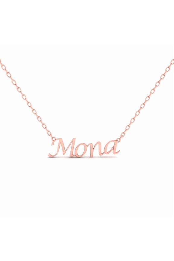 Personalized "Mona" 925 Sterling Silver 14K Rose Gold Over Custom Name Necklace - Script Font