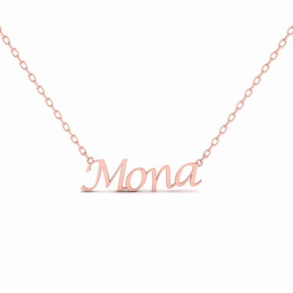 True Elegant Personalized "Mona" 925 Sterling Silver 14K Rose Gold Over Custom Name Necklace - Script Font
