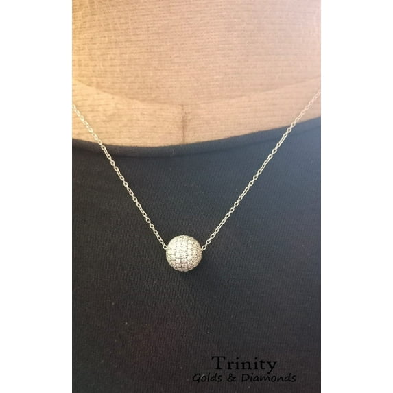 True Elegant Round White Moissanite Ball Diamond Necklace, Sterling Silver 925