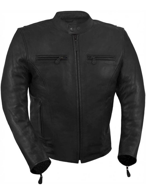 Men's Light Weight, Vented Scooter Style Jacket (Black, Large)