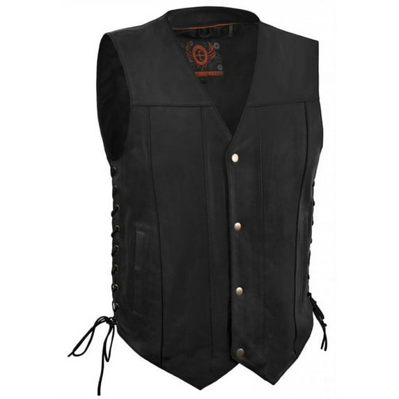 True Element Men's Side Laces Leather Vest with Inside Deep Pockets (Black, Size M)