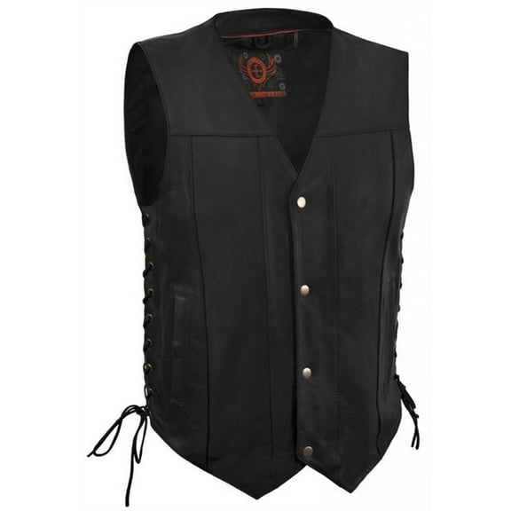True Element Men's Side Laces Leather Vest with Inside Deep Pockets (Black, Size XL)
