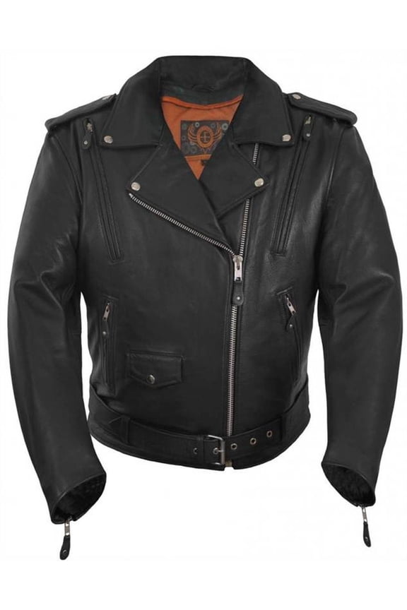 Men's Traditional, Vented Motorcycle Leather Jacket (Black, XX-Large)
