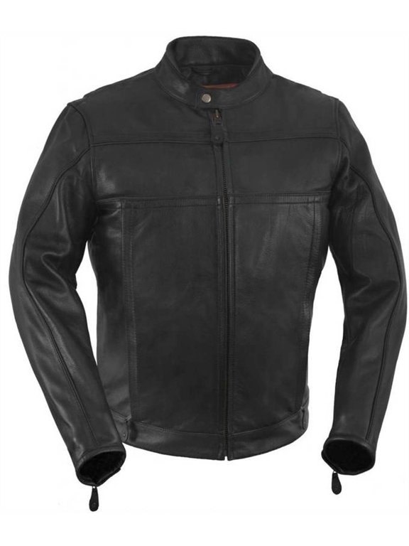 Men's Vented Scooter Style Jacket with Night Visibility Reflectors (Black, X-Large)