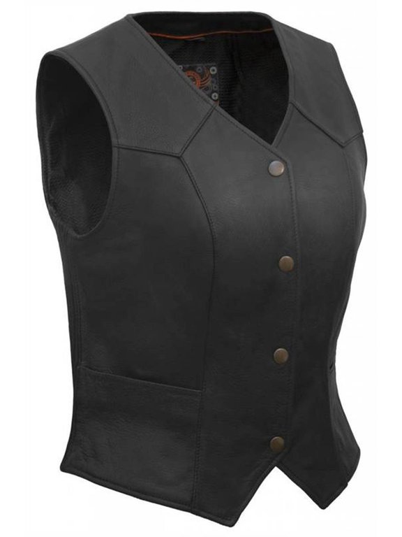 Women's Classic Leather Vest (Black, Size 2XL)