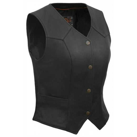 True Element Women's Classic Leather Vest (Black, Size S)