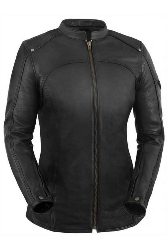 Women's Longer Length Scooter Leather Jacket (Black, Size L)