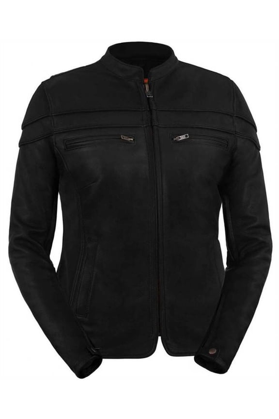 Women's Premium Leather Vented Scooter Style Jacket (Black, Small)
