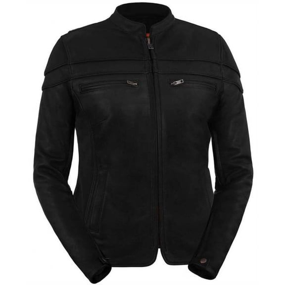 True Element Women's Premium Leather Vented Scooter Style Jacket (Black, X-Large)