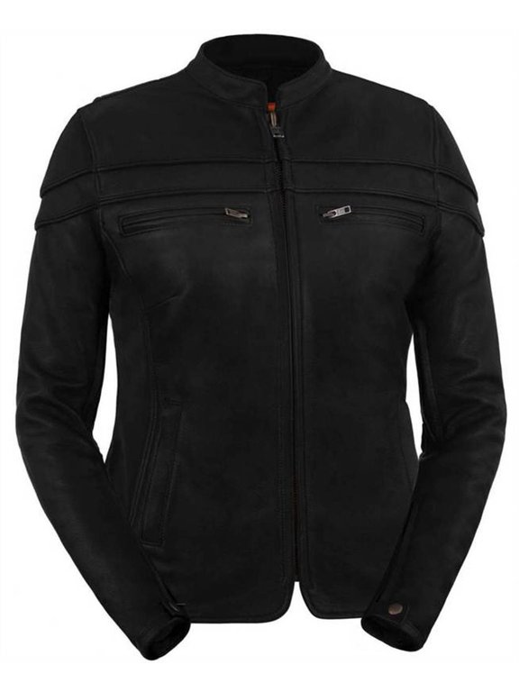 Women's Premium Leather Vented Scooter Style Jacket (Black, XXX-Large)