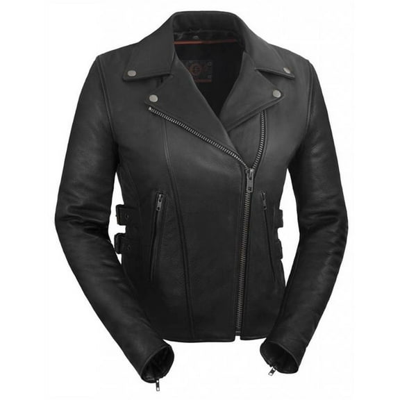 True Element Women's Premium Vented Motorcycle Leather Jacket (Black, Size L)