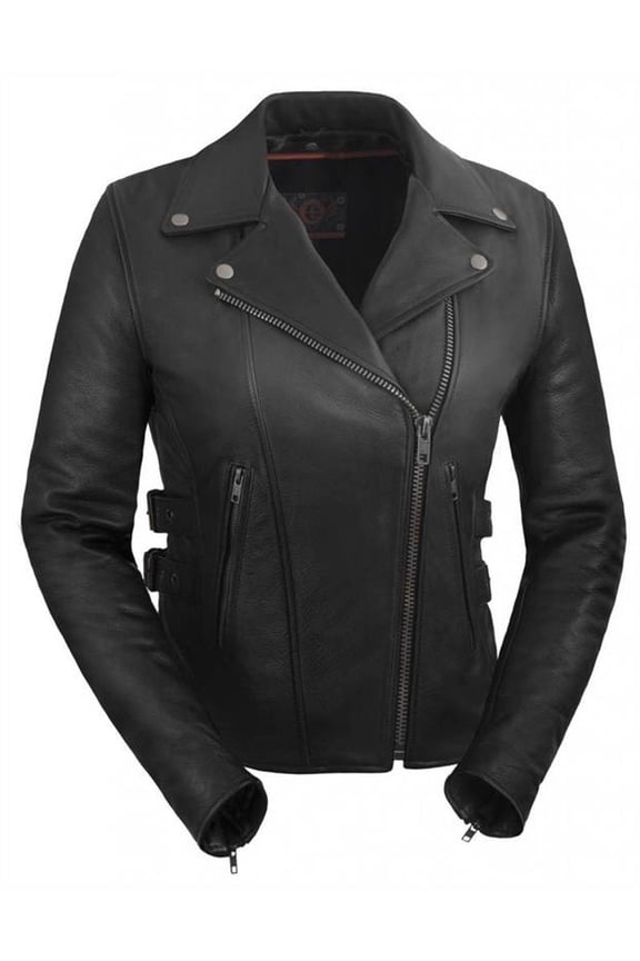 Women's Premium Vented Motorcycle Leather Jacket (Black, Size L)