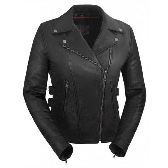 True Element Women's Premium Vented Motorcycle Leather Jacket (Black, Size M)