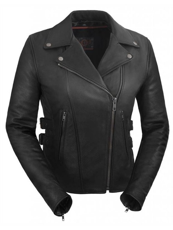 Women's Premium Vented Motorcycle Leather Jacket (Black, Size M)
