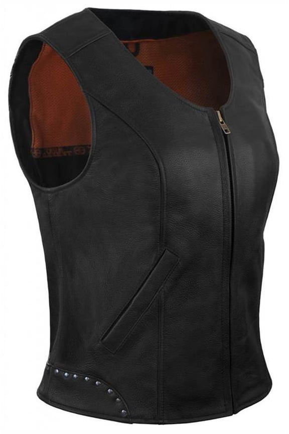 Women's Rivet Accented Zip Front Leather Vest (Black, Size M)