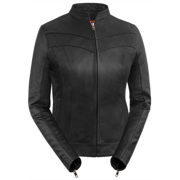 True Element Women's Side Buckle Fitted Scooter Leather Jacket (Black, Size 2XL)