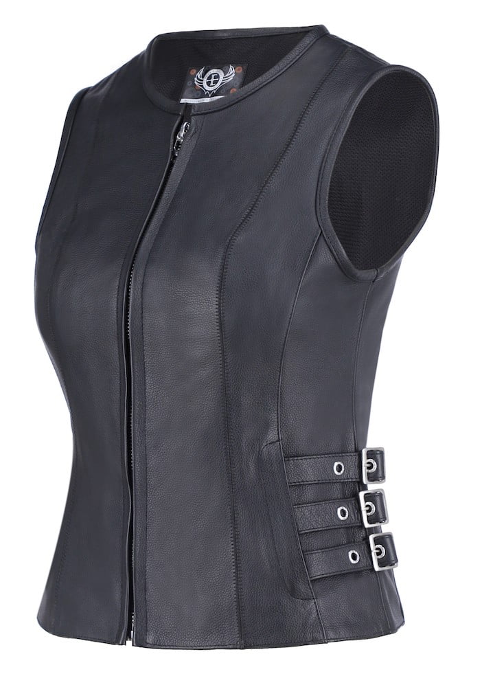True Element Women's Side Buckled Zip Front Leather Vest True Element Women's Side Buckled Zip Front Leather Vest