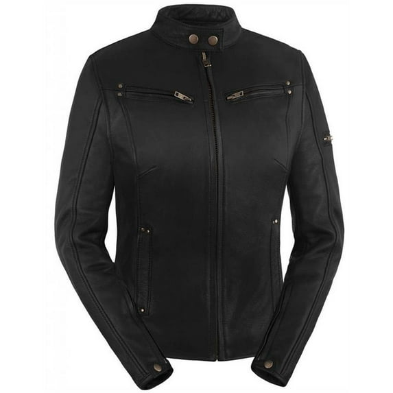 True Element Women's Sleek Vented Scooter Style Motorcycle Leather Jacket (Black, X-Small)