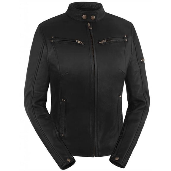 True Element Women's Sleek Vented Scooter Style Motorcycle Leather Jacket (Black, X-Small)