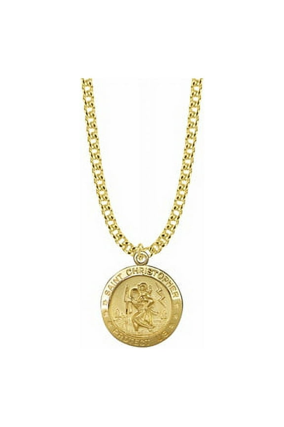 14K Gold-Plated Sterling Silver Saint Christopher Medal Patron Saint Pendant Necklace Religious Jewelry, 3/4 Inch