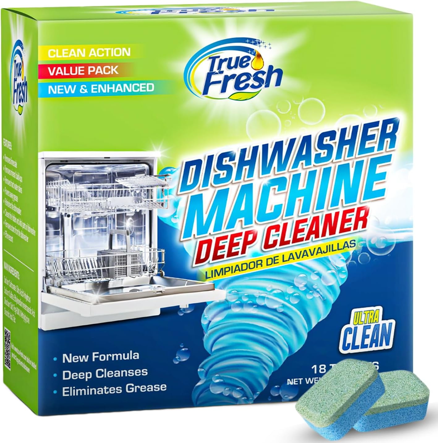 True Fresh Dishwasher Cleaner Tablets 18 Pack - Deep Clean Dishwasher Cleaning Tablets to Remove Limescale and Buildups - Descaler Dishwasher Tabs