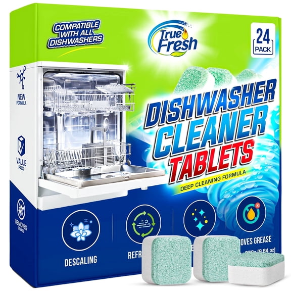 True Fresh Dishwasher Cleaner Tablets 24 Pack - Dishwasher Cleaner and Deodorizer to Descale, Remove Limescale and Buildups