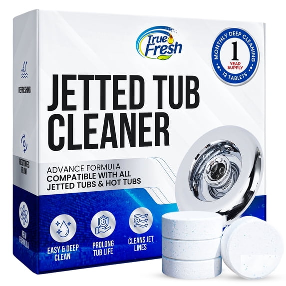 True Fresh Jetted Tub Cleaner Tablets for Jacuzzi, Bathtub Jets, Whirlpool and Spa Systems, Removes Scale Residue and Build Up, 12 Count, 1 Year supply