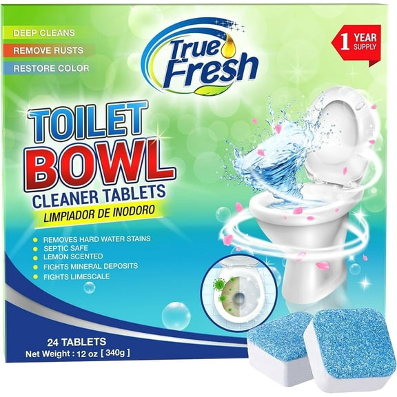 True Fresh Toilet Bowl Cleaner Tablets 24 Count - Lemon Scented Toilet Bowl Tablets for Sparkling Clean Toilet Bowl