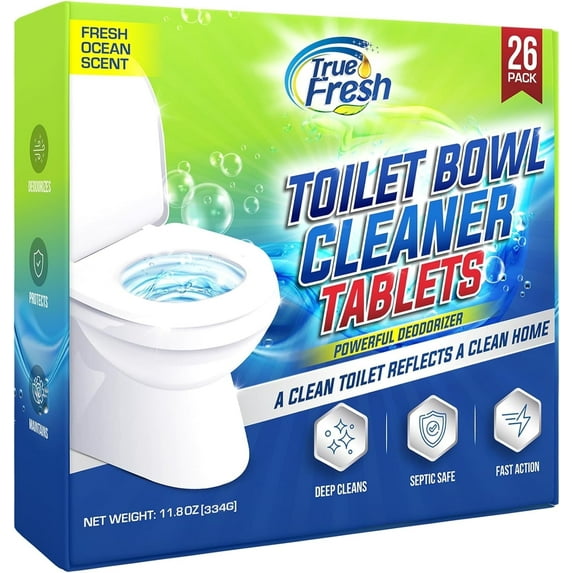 True Fresh Toilet Bowl Cleaner Tablets 26 Count - Toilet Bowl Tablets for Sparkling Clean Toilet Bowl - Fresh Ocean Scent