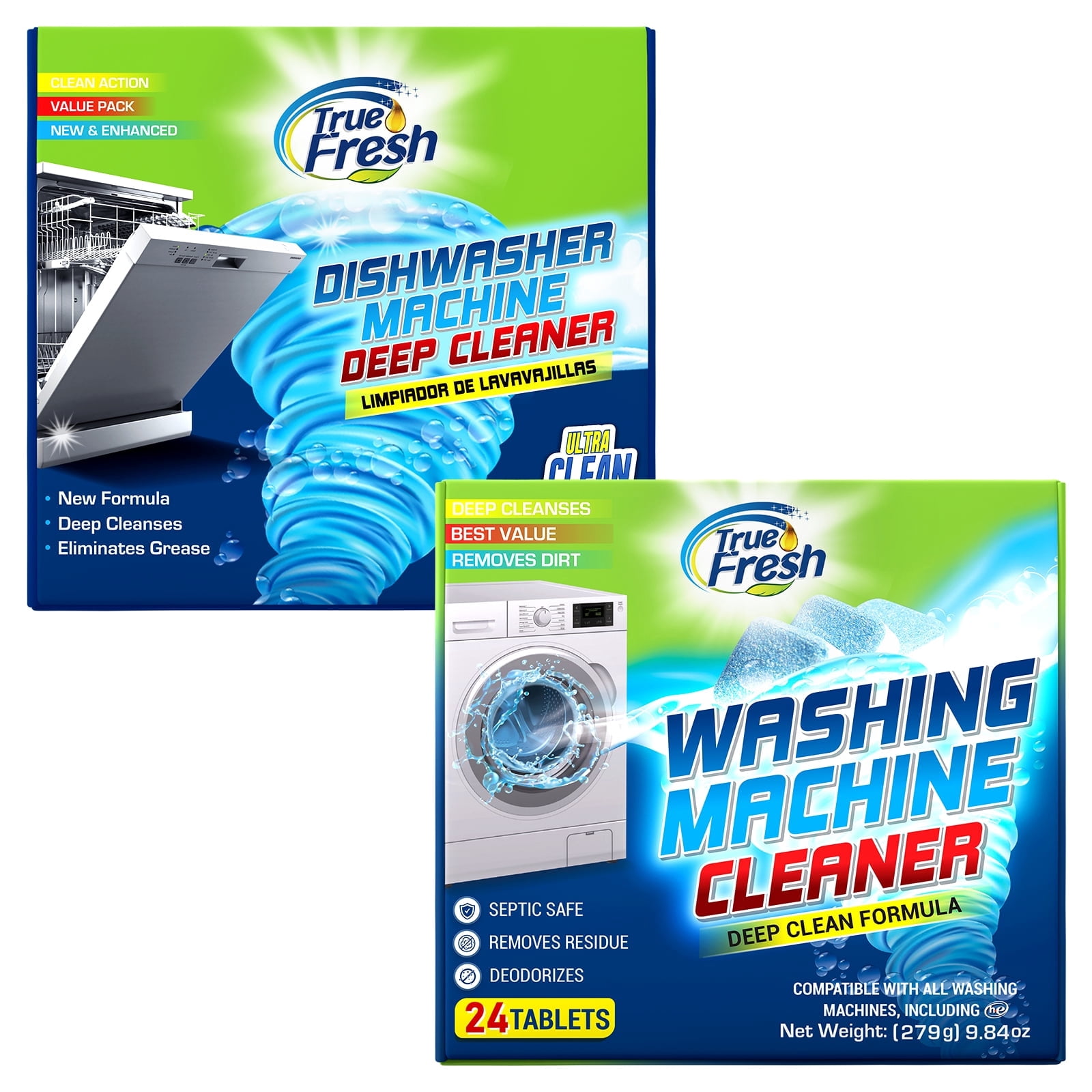 True Fresh Washing Machine Cleaner and Dishwasher Cleaner Tablets Bundle - 24 Pack Each