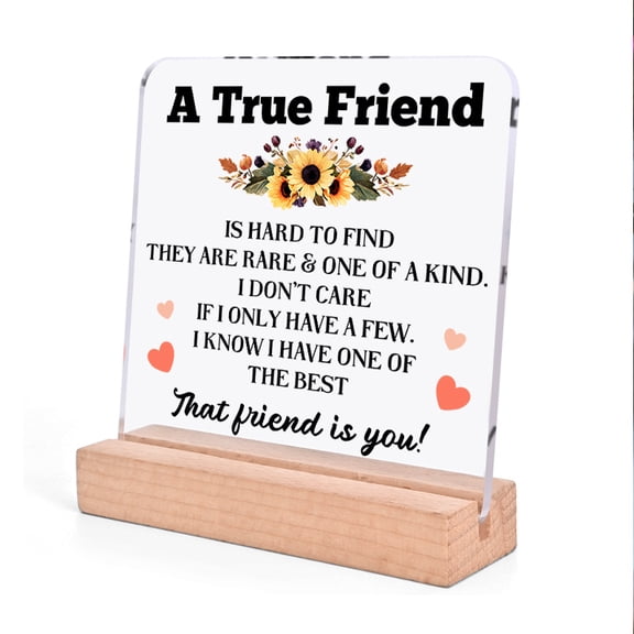 True Friend Acrylic Friendship Plaque 3.9X3.9 Inch Transparent Sign Heartfelt Friendship Poem Sunflower Decor Sentimental Desk Tabletop Decoration Perfect For Birthdays Housewarming Bestie Present