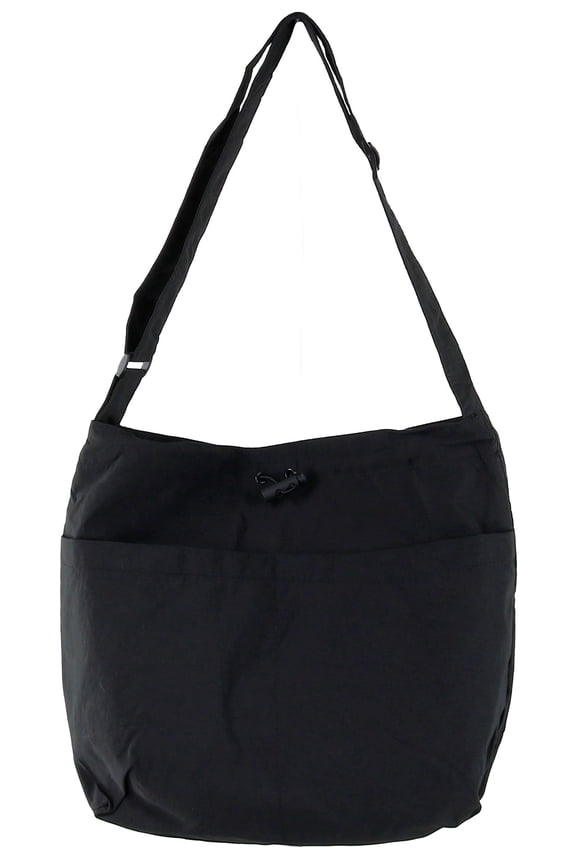 Black Nylon Tote Bag with Adjustable Shoulder Strap Lightweight Everyday Tote with Drawstring & Magnetic Closure