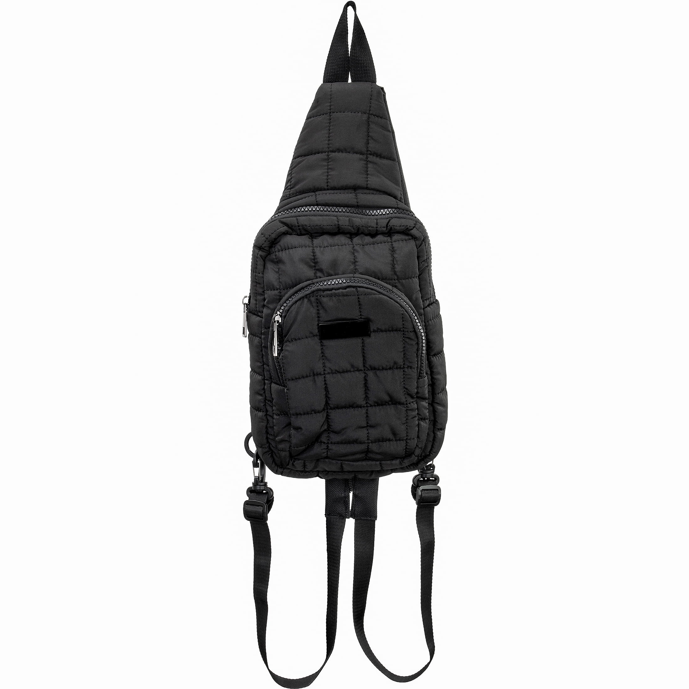 True Gear Quilted Polyester Convertible Crossbody Backpack for Women with Adjustable Straps, Black