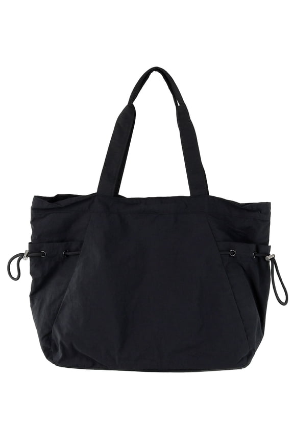 Large Black Nylon Drawstring Bag with Side Pockets  Lightweight Sports, Travel & Everyday Tote