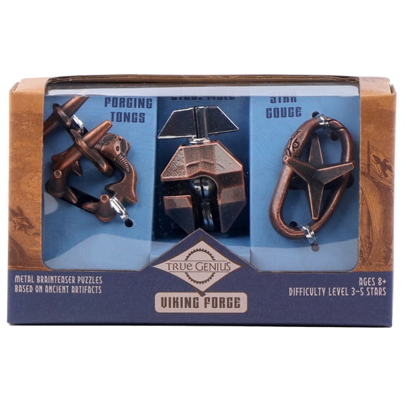 True Genius: Viking Forge - 3 Cast Metal Brainteaser Puzzles, Disentanglement Puzzle, Difficulty Level 3-5, Project Genius, Ages 8+
