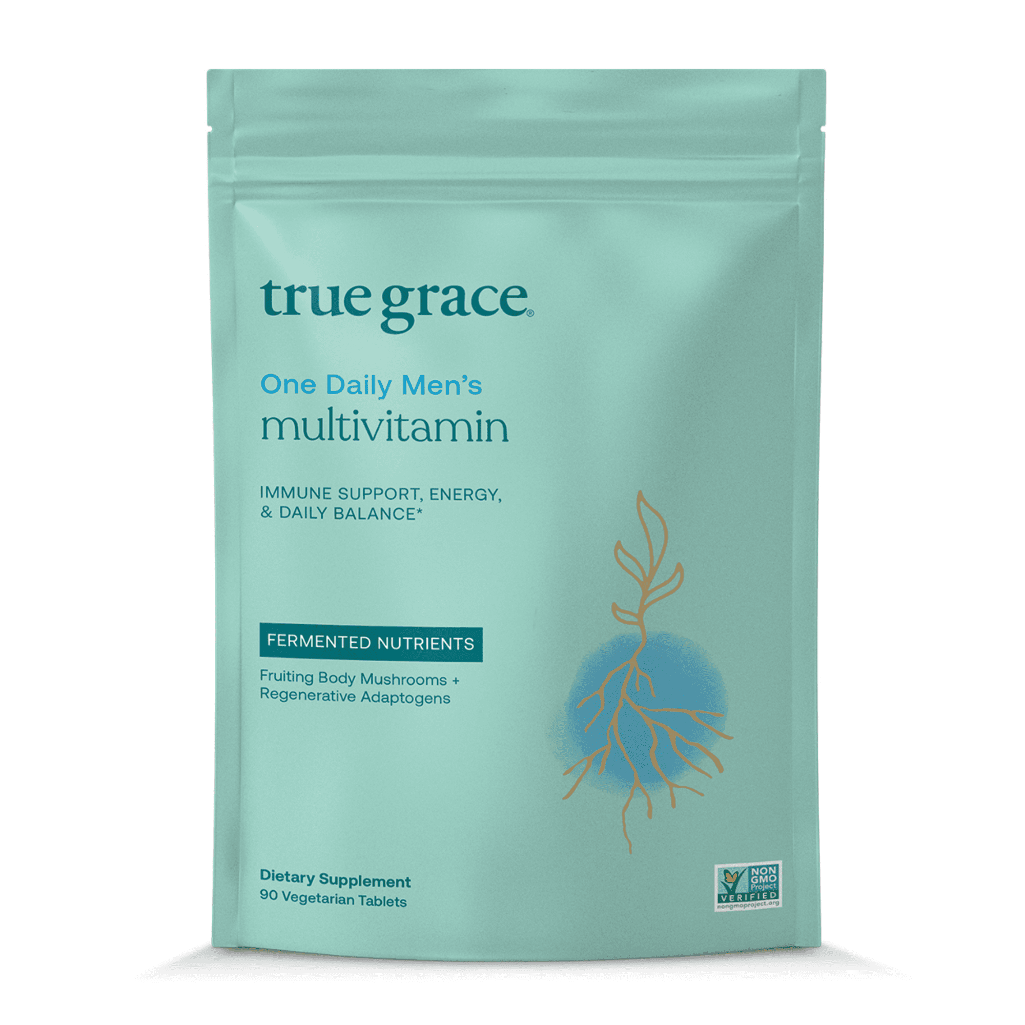 True Grace Men's 40+ One Daily Multivitamin Fermented Minerals, Organic Adaptogens & Mushrooms Whole Body Balance Immune, Endurance, Bone & Heart Support Supplement - Non-GMO - 90 Vegan Tablets