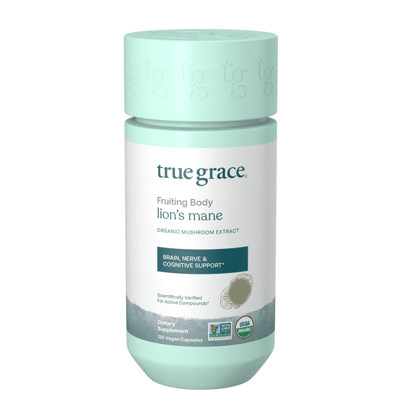 True Grace Mushroom Lion's Mane Brain, Nerve & Cognitive Support - 120 Count Capsules