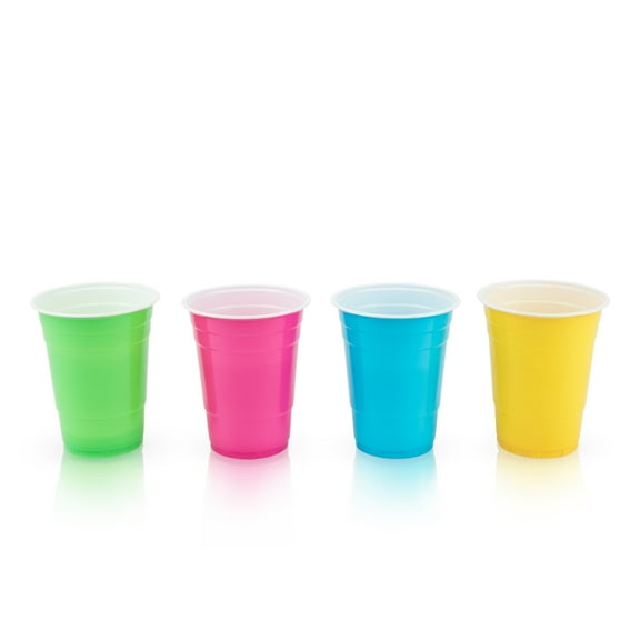 True Graphic Party Cups, Disposable Cups, Drink Cups for Cocktails and Beer, 16 Ounce Capacity, Plastic, Multicolor, Set of 24