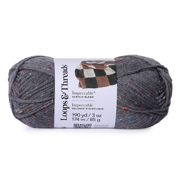Loops & Threads True Gray Impeccable Tweed Yarn - Medium Weight Yarn for Knitting, Crochet, Weaving, Arts & Crafts, 18 Pack
