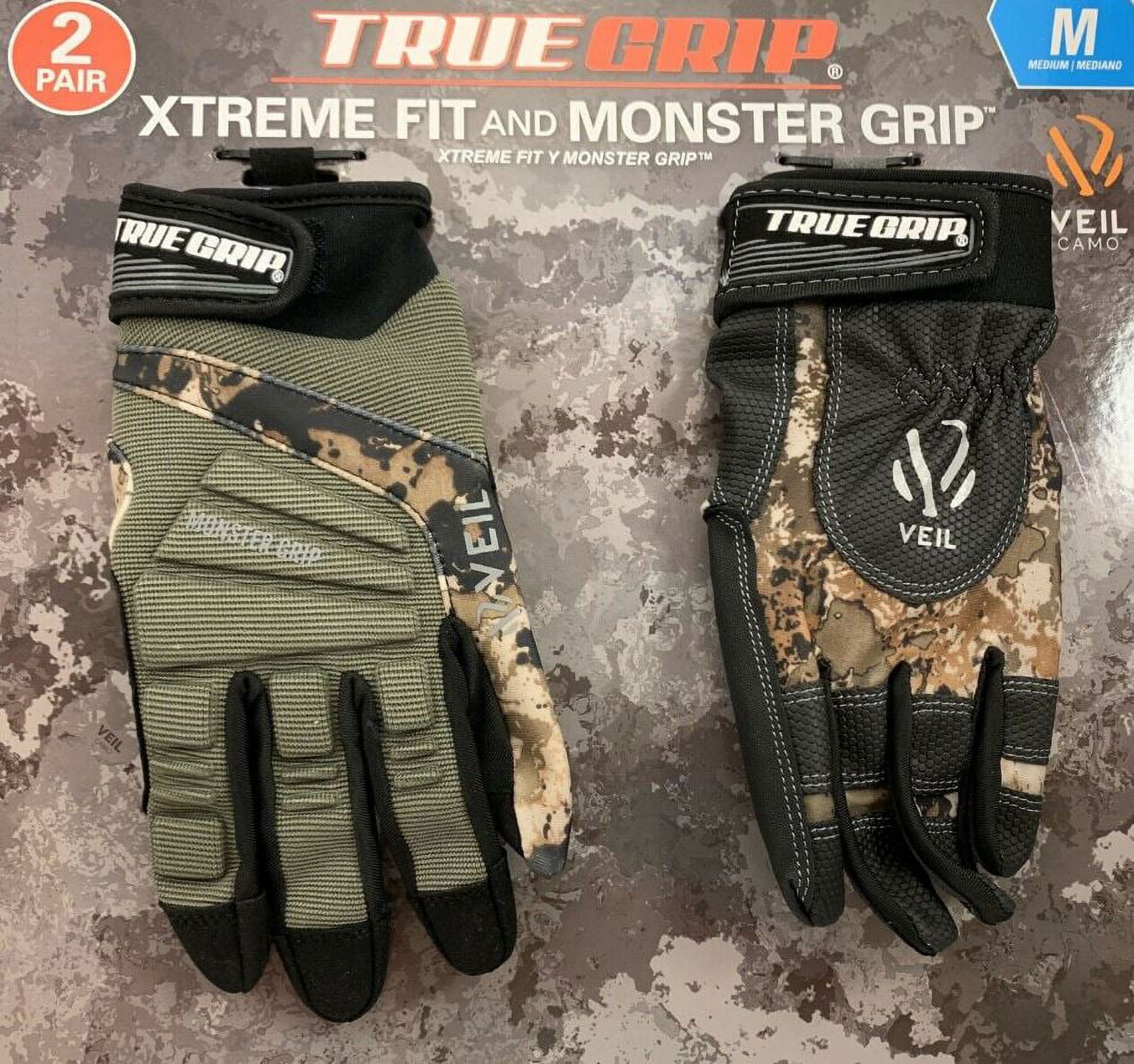 True Grip Camo Gloves, Xtreme Fit Gloves & Monster Grip Gloves, Large, 2  Packs in Veil Camo 