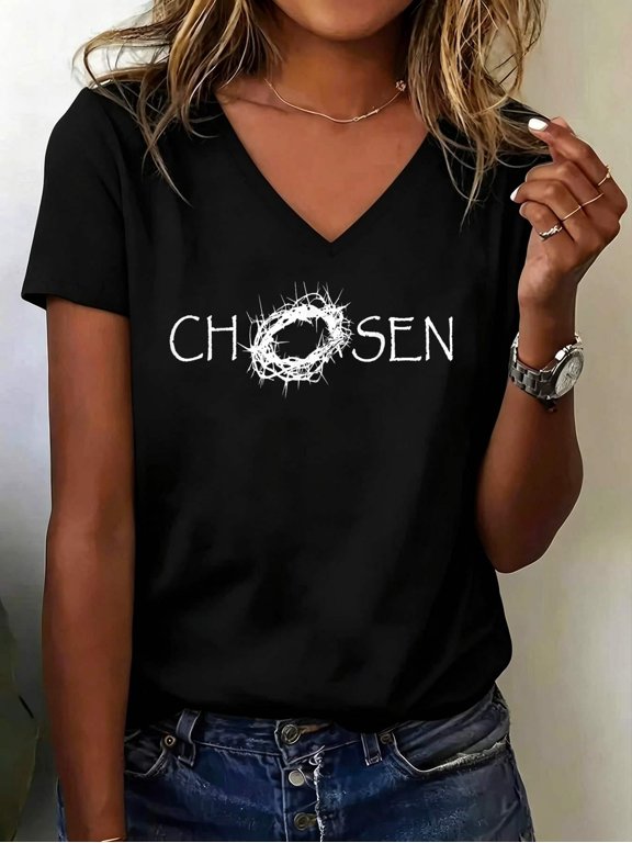 True Groove The Chosen V Neck T-Shirt - Men's Black Classic Fit Short Sleeve Crew Collar V Neck T-Shirt - Small Cotton Women's V Neck Graphic Tee, Casual Short Sleeve Shirt,Vacation Outfit